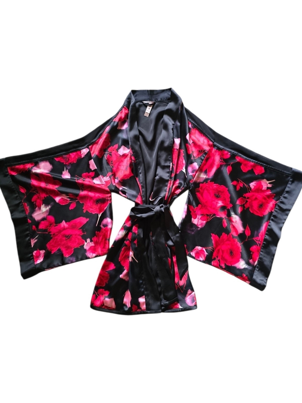 Victoria's Secret NWT Satin Kimono Robe with Hot Pink Floral Print